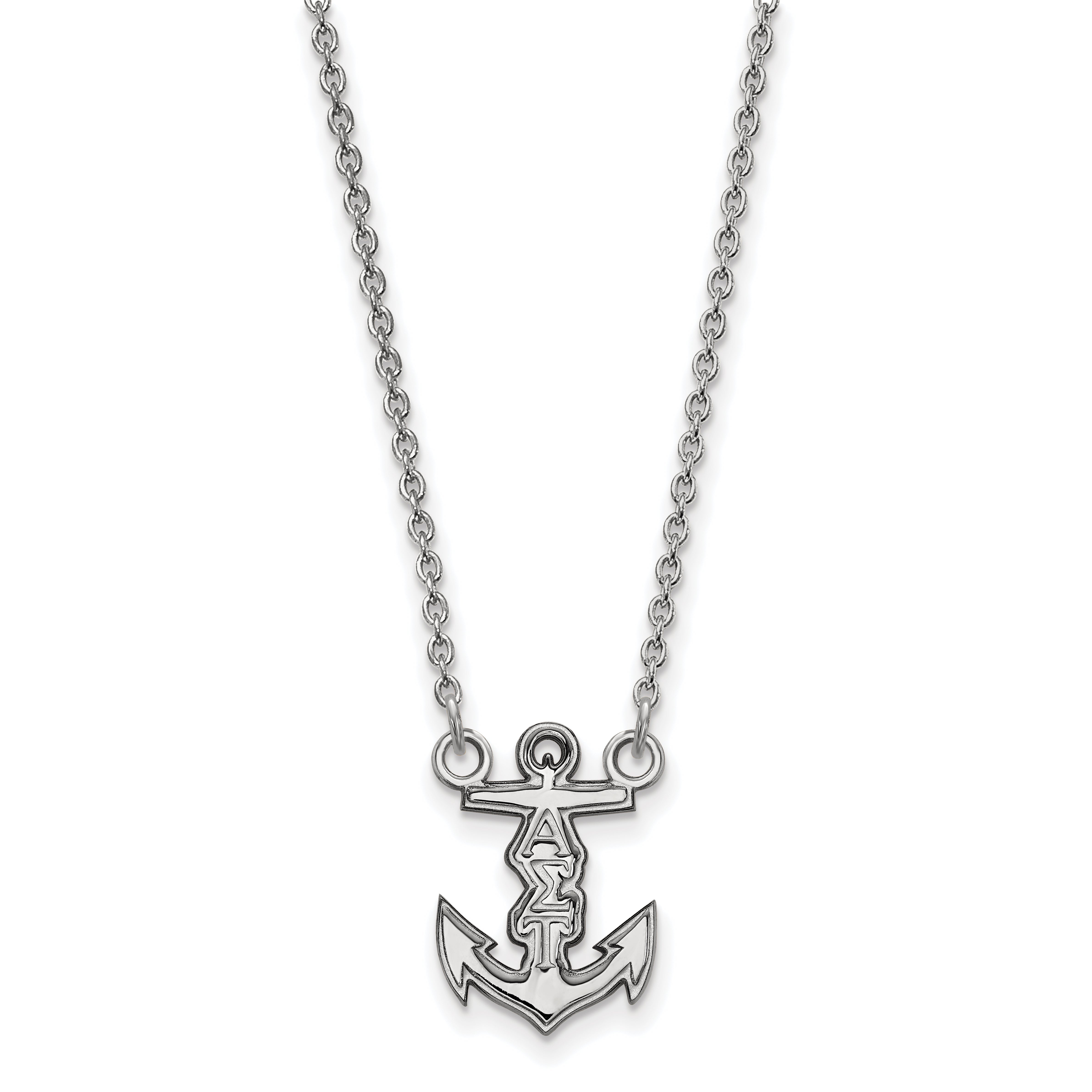 Sterling Silver Rhodium Plated Logoart Alpha Sigma Tau Sorority Symbol Extra Small Pendant 18 Inch Necklace