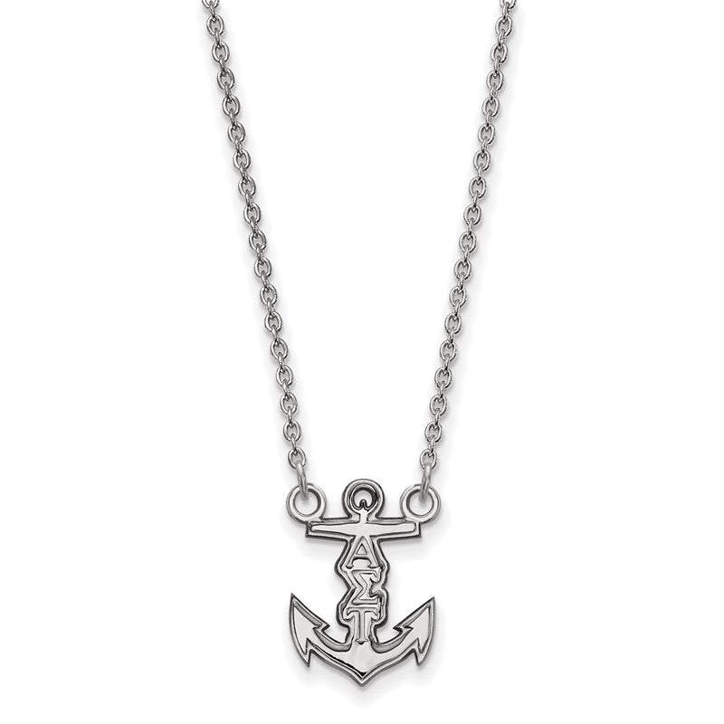 Sterling Silver Rhodium Plated Logoart Alpha Sigma Tau Sorority Symbol Extra Small Pendant 18 Inch Necklace