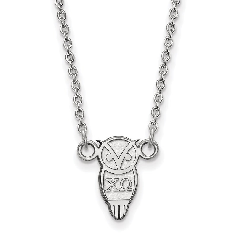 Sterling Silver Rhodium Plated Logoart Chi Omega Sorority Symbol Extra Small Pendant 18 Inch Necklace
