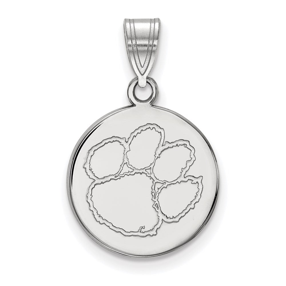 Sterling Silver Rhodium Plated Logoart Clemson University Tiger Paw Medium Disc Pendant