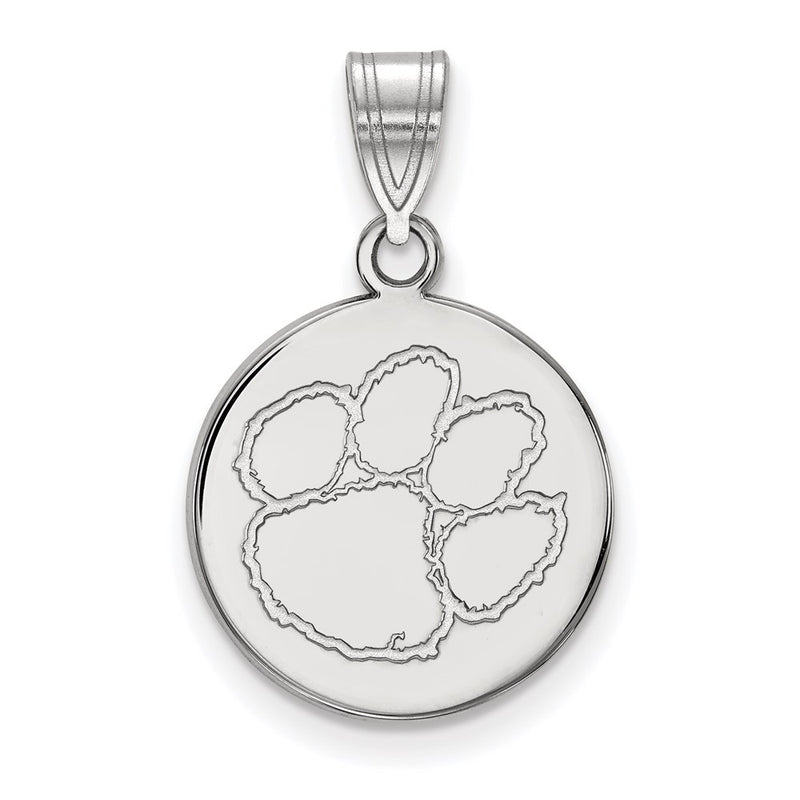 Sterling Silver Rhodium Plated Logoart Clemson University Tiger Paw Medium Disc Pendant