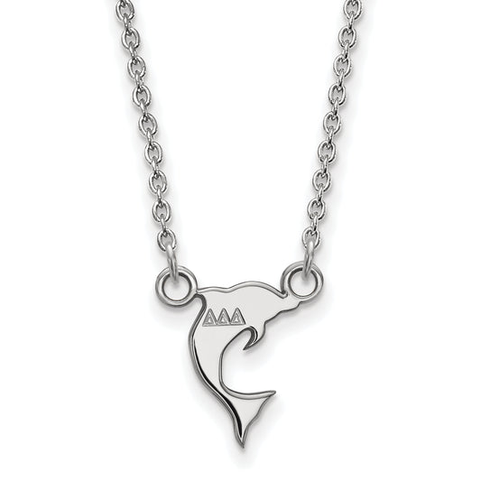 Sterling Silver Rhodium Plated Logoart Delta Sorority Symbol Extra Small Pendant 18 Inch Necklace