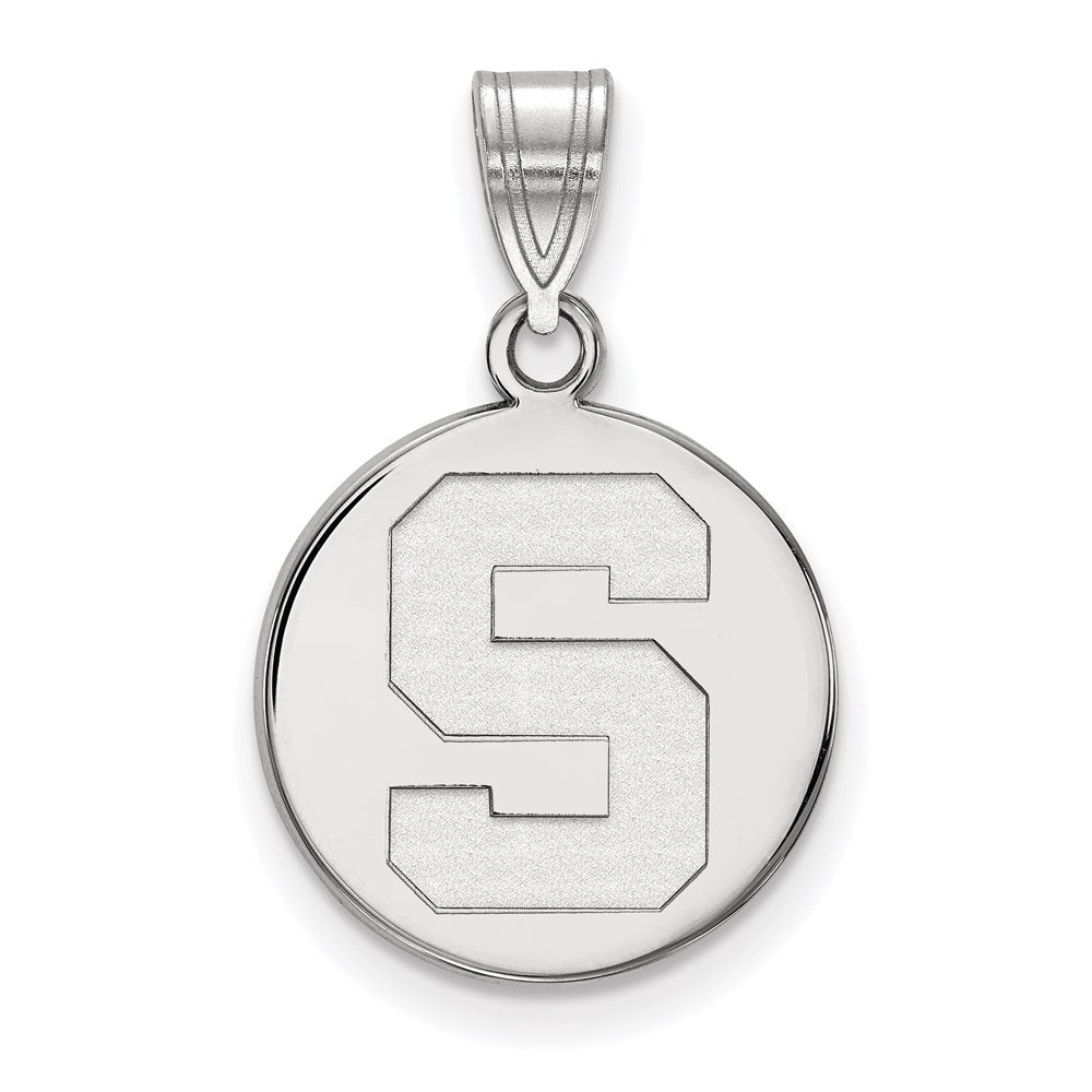 Sterling Silver Rhodium Plated Logoart Michigan State University Letter S Medium Disc Pendant