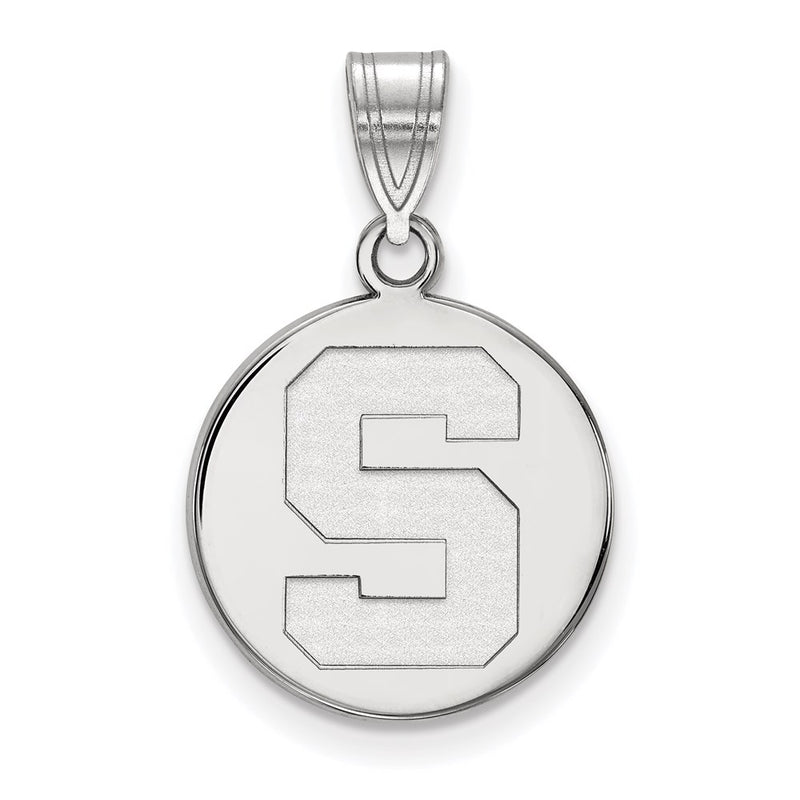 Sterling Silver Rhodium Plated Logoart Michigan State University Letter S Medium Disc Pendant