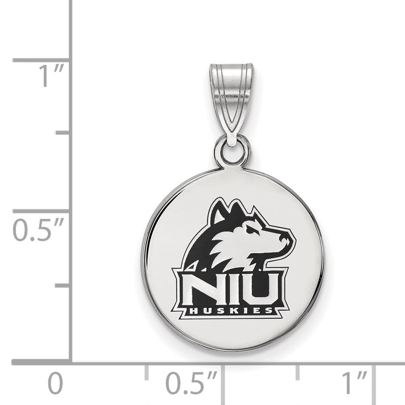 Sterling Silver Rhodium Plated Logoart Northern Illinois University N I U Huskies Medium Enameled Disc Pendant