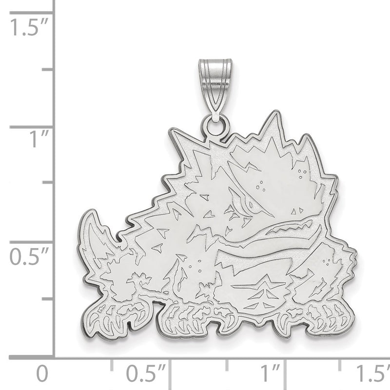 Sterling Silver Rhodium Plated Logoart Texas Christian University Horned Frog Extra Large Pendant