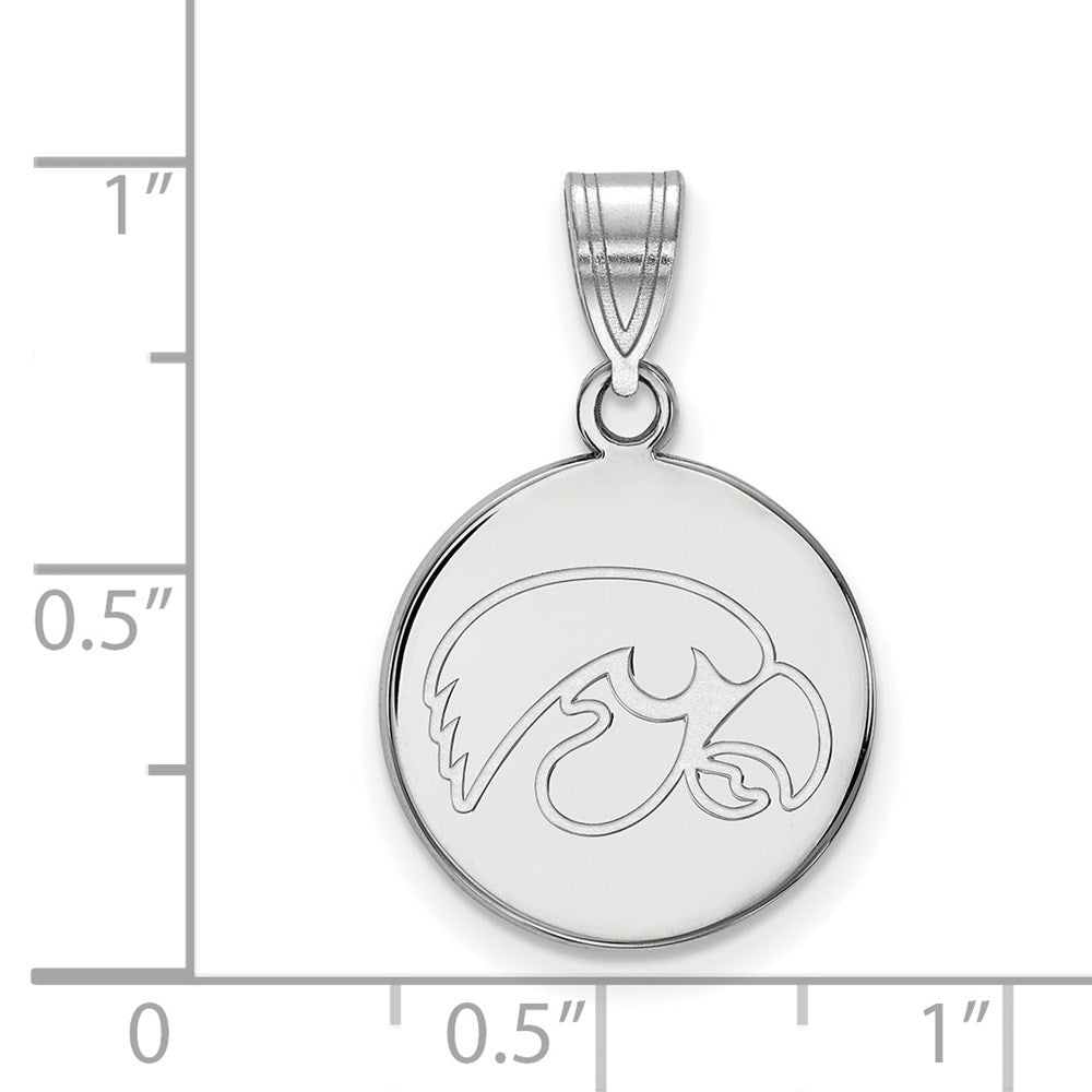 Sterling Silver Rhodium Plated Logoart University Of Iowa Hawk Medium Round Disc Pendant