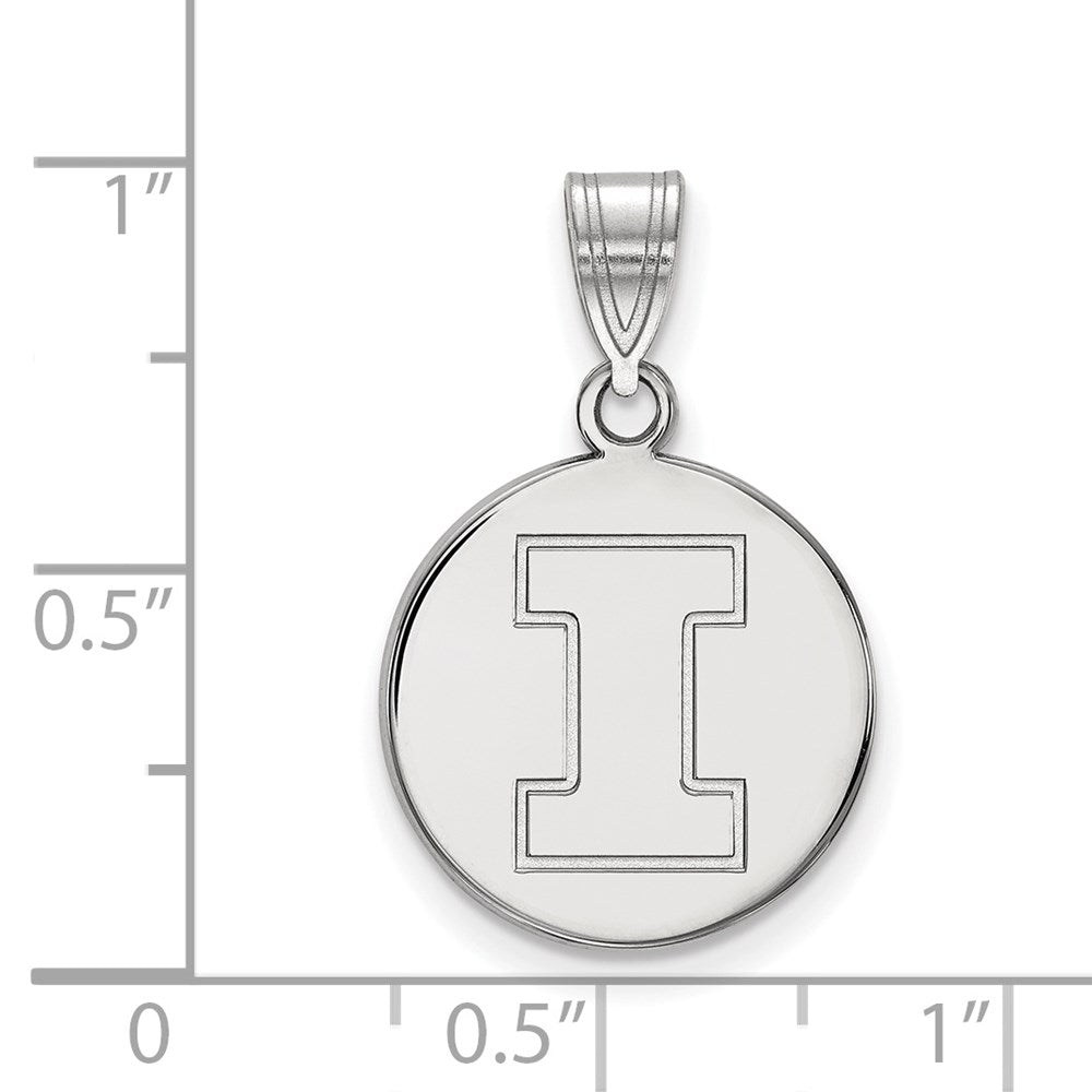 Sterling Silver Rhodium Plated Logoart University Of Illinois Letter I Medium Disc Pendant