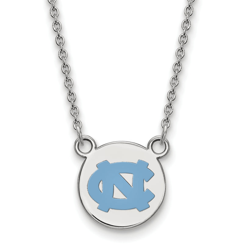 Sterling Silver Rhodium Plated Logoart University Of North Carolina Small Enameled Disc Pendant 18 Inch Necklace