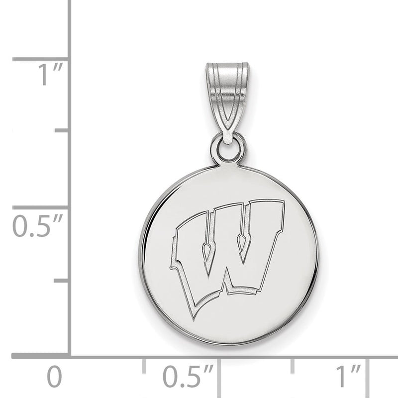 Sterling Silver Rhodium Plated Logoart University Of Wisconsin Letter W Medium Disc Pendant
