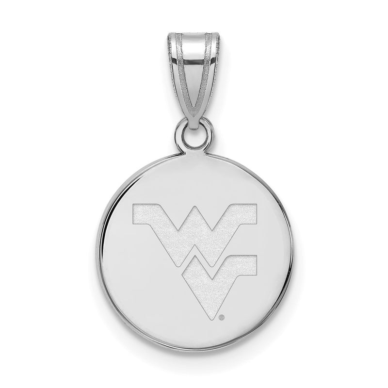 Sterling Silver Rhodium Plated Logoart West Virginia University W V Medium Disc Pendant