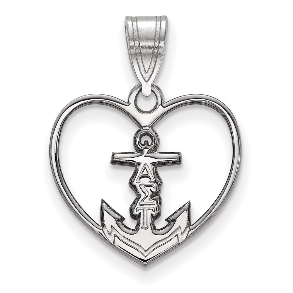 Sterling Silver Rhodium Plated Logoart Alpha Sigma Tau Sorority Symbol Heart Pendant