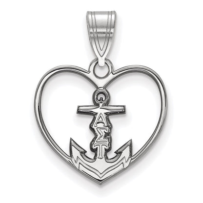 Sterling Silver Rhodium Plated Logoart Alpha Sigma Tau Sorority Symbol Heart Pendant