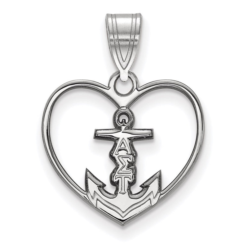Sterling Silver Rhodium Plated Logoart Alpha Sigma Tau Sorority Symbol Heart Pendant