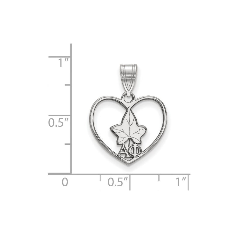 Sterling Silver Rhodium Plated Logoart Alpha Phi Sorority Symbol Heart Pendant