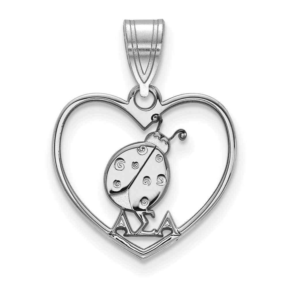 Sterling Silver Rhodium Plated Logoart Alpha Sigma Sorority Symbol Heart Pendant