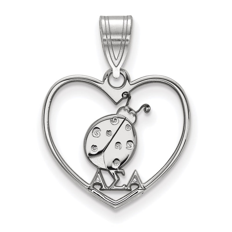 Sterling Silver Rhodium Plated Logoart Alpha Sigma Sorority Symbol Heart Pendant