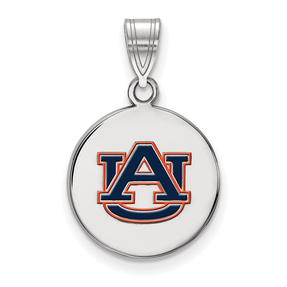 Sterling Silver Rhodium Plated Logoart Auburn University Medium Enameled Disc Pendant