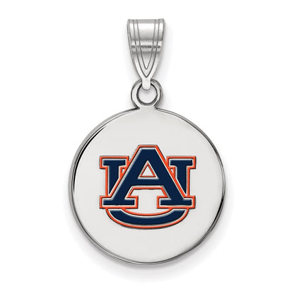 Sterling Silver Rhodium Plated Logoart Auburn University Medium Enameled Disc Pendant