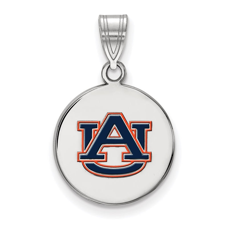 Sterling Silver Rhodium Plated Logoart Auburn University Medium Enameled Disc Pendant