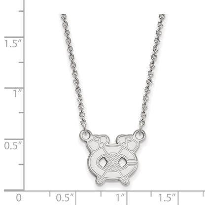 Sterling Silver Rhodium Plated Nhl Logoart Chicago Blackhawks Letter C And Tomahawk Small Pendant 18 Inch Necklace