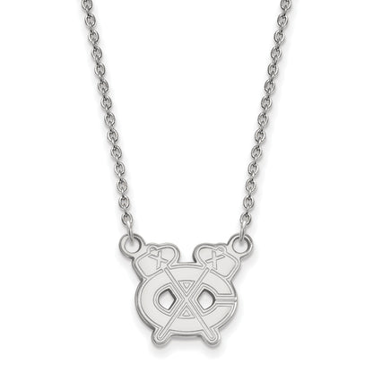 Sterling Silver Rhodium Plated Nhl Logoart Chicago Blackhawks Letter C And Tomahawk Small Pendant 18 Inch Necklace