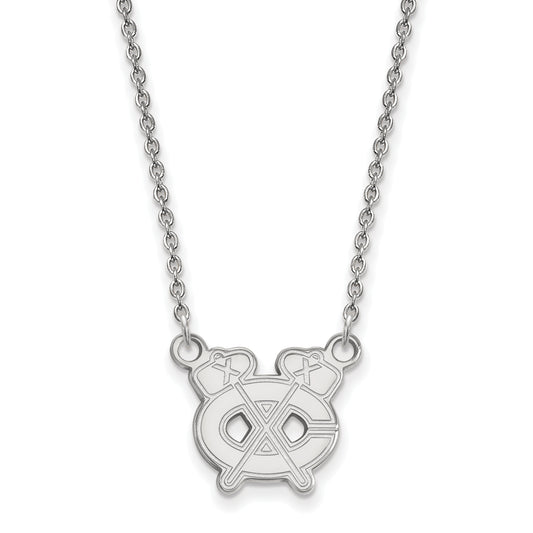 Sterling Silver Rhodium Plated Nhl Logoart Chicago Blackhawks Letter C And Tomahawk Small Pendant 18 Inch Necklace