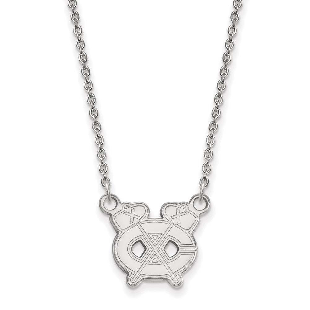 Sterling Silver Rhodium Plated Nhl Logoart Chicago Blackhawks Letter C And Tomahawk Small Pendant 18 Inch Necklace