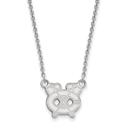 Sterling Silver Rhodium Plated Nhl Logoart Chicago Blackhawks Letter C And Tomahawk Small Pendant 18 Inch Necklace