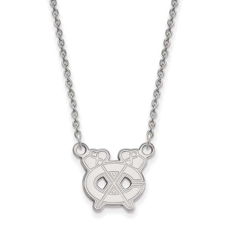 Sterling Silver Rhodium Plated Nhl Logoart Chicago Blackhawks Letter C And Tomahawk Small Pendant 18 Inch Necklace