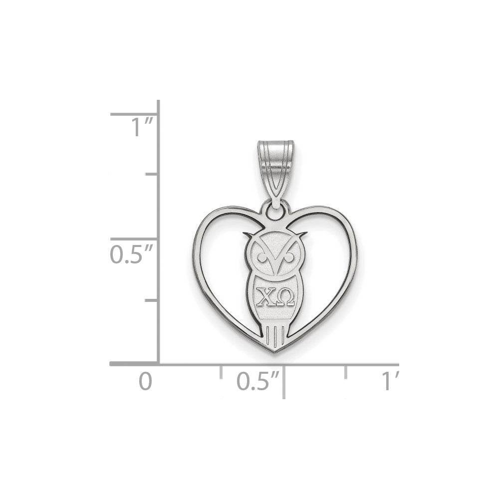 Sterling Silver Rhodium Plated Logoart Chi Omega Sorority Symbol Heart Pendant