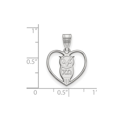 Sterling Silver Rhodium Plated Logoart Chi Omega Sorority Symbol Heart Pendant