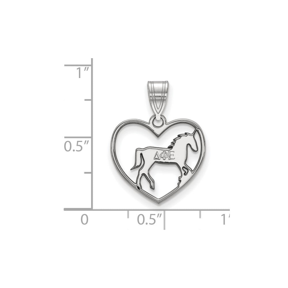 Sterling Silver Rhodium Plated Logoart Delta Phi Epsilon Sorority Symbol Heart Pendant