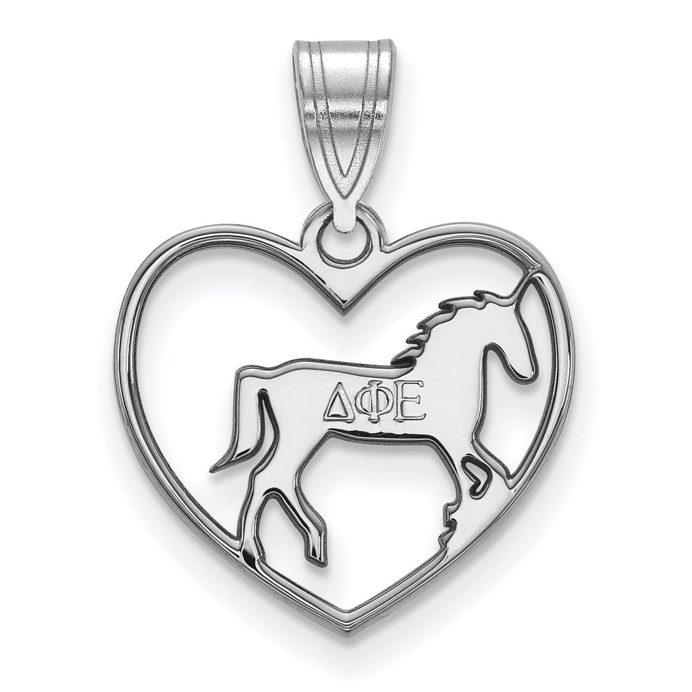 Sterling Silver Rhodium Plated Logoart Delta Phi Epsilon Sorority Symbol Heart Pendant