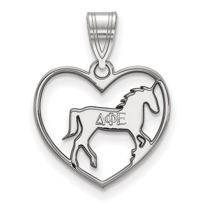 Sterling Silver Rhodium Plated Logoart Delta Phi Epsilon Sorority Symbol Heart Pendant