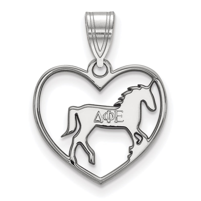 Sterling Silver Rhodium Plated Logoart Delta Phi Epsilon Sorority Symbol Heart Pendant