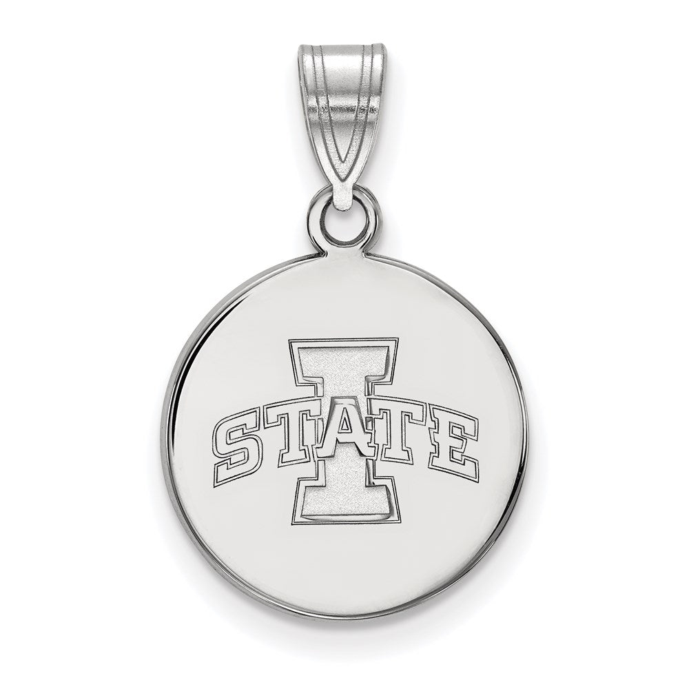 Sterling Silver Rhodium Plated Logoart Iowa State University Medium Disc Pendant