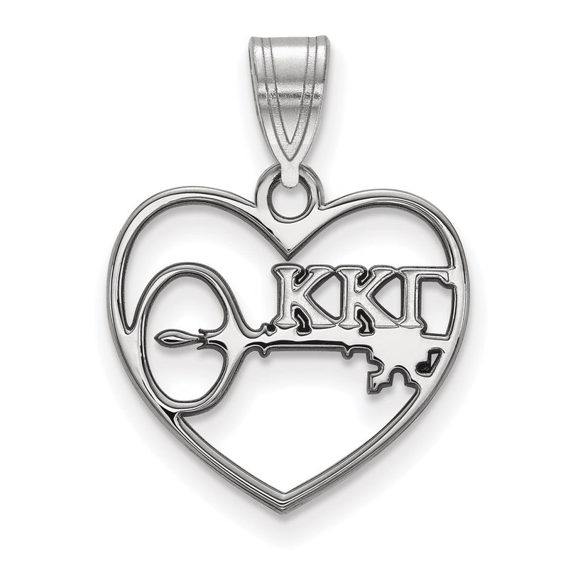 Sterling Silver Rhodium Plated Logoart Kappa Gamma Sorority Symbol Heart Pendant