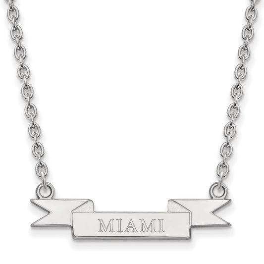 Sterling Silver Rhodium Plated Logoart Miami University Ohio Small Banner Pendant 18 Inch Necklace
