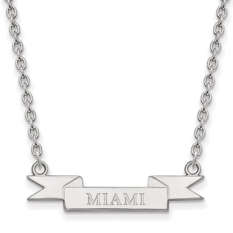 Sterling Silver Rhodium Plated Logoart Miami University Ohio Small Banner Pendant 18 Inch Necklace
