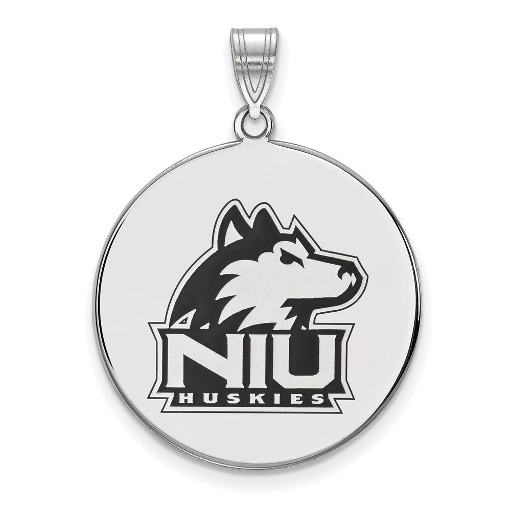 Sterling Silver Rhodium Plated Logoart Northern Illinois University N I U Huskies Extra Large Enameled Disc Pendant