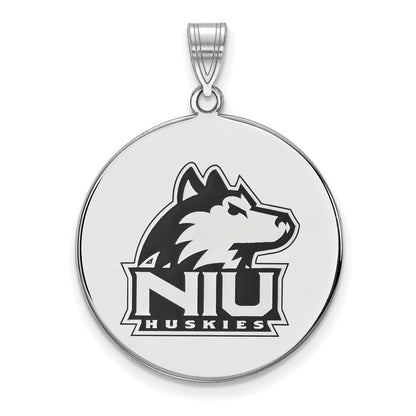 Sterling Silver Rhodium Plated Logoart Northern Illinois University N I U Huskies Extra Large Enameled Disc Pendant