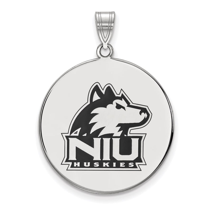 Sterling Silver Rhodium Plated Logoart Northern Illinois University N I U Huskies Extra Large Enameled Disc Pendant