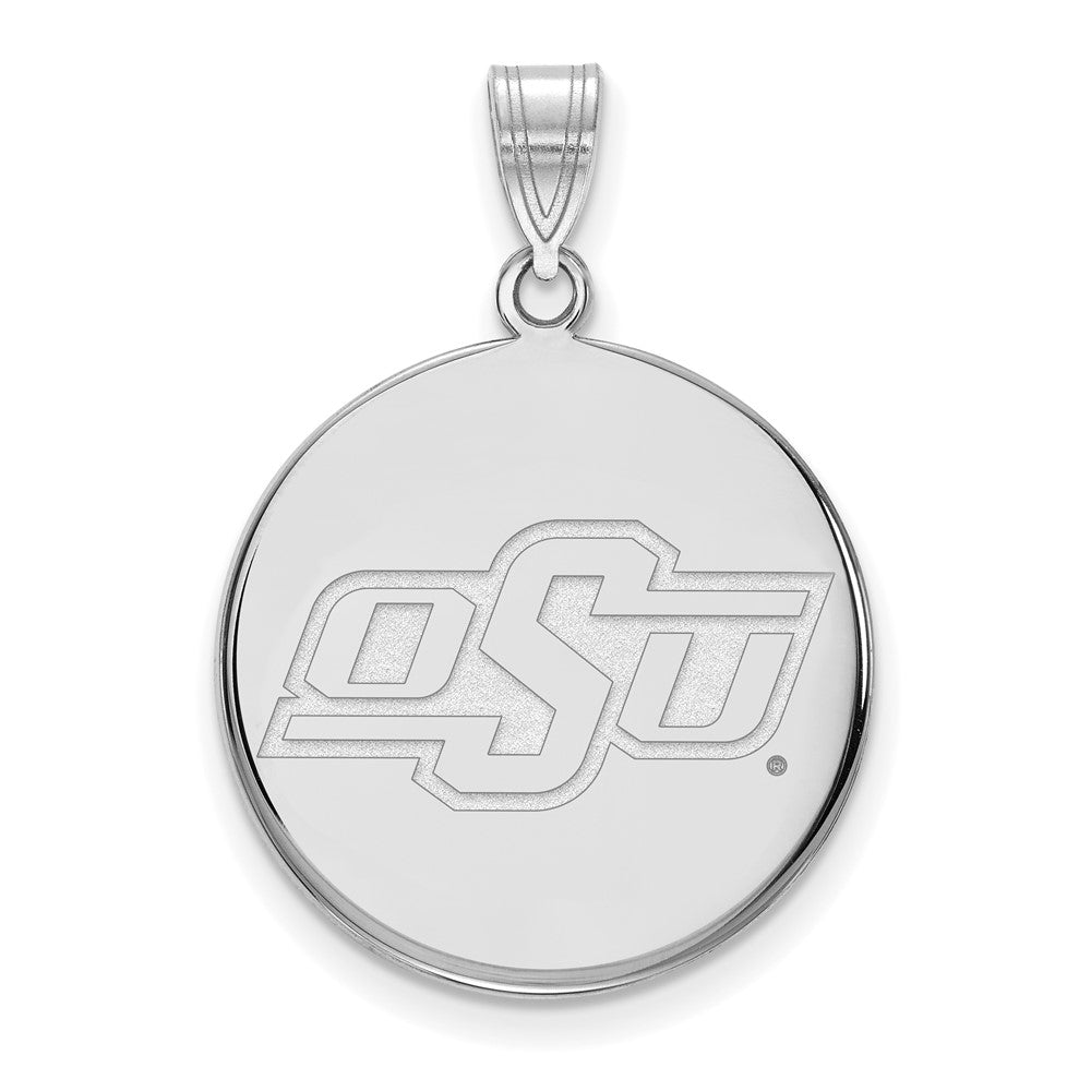 Sterling Silver Rhodium Plated Logoart Oklahoma State University O S U Large Disc Pendant