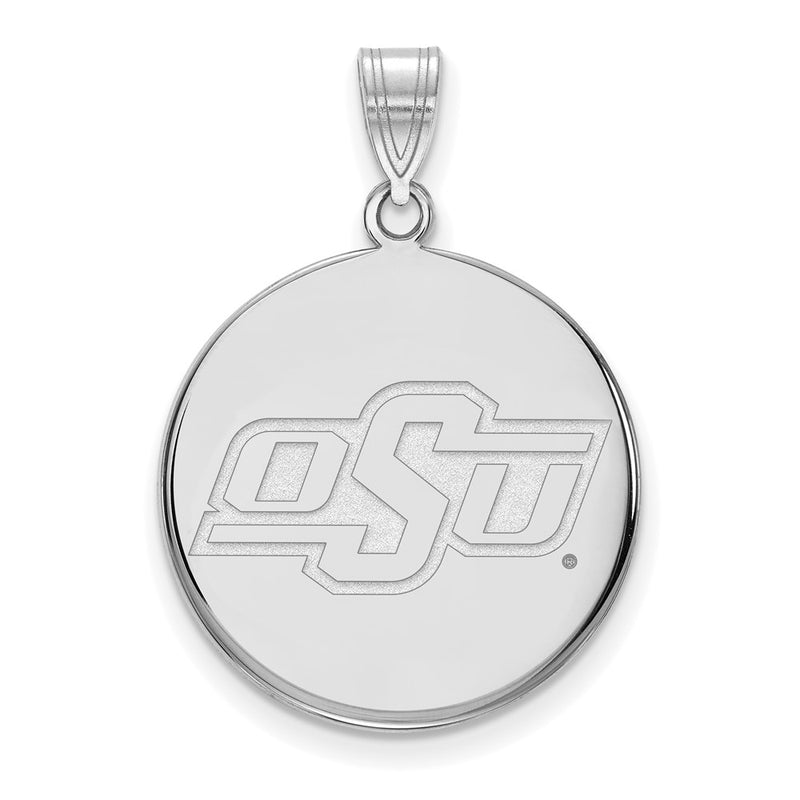 Sterling Silver Rhodium Plated Logoart Oklahoma State University O S U Large Disc Pendant