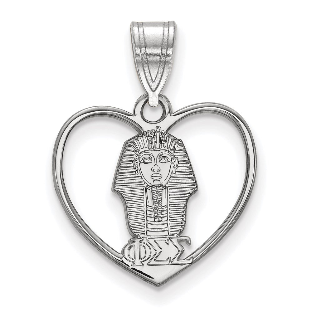 Sterling Silver Rhodium Plated Logoart Phi Sigma Sorority Symbol Heart Pendant