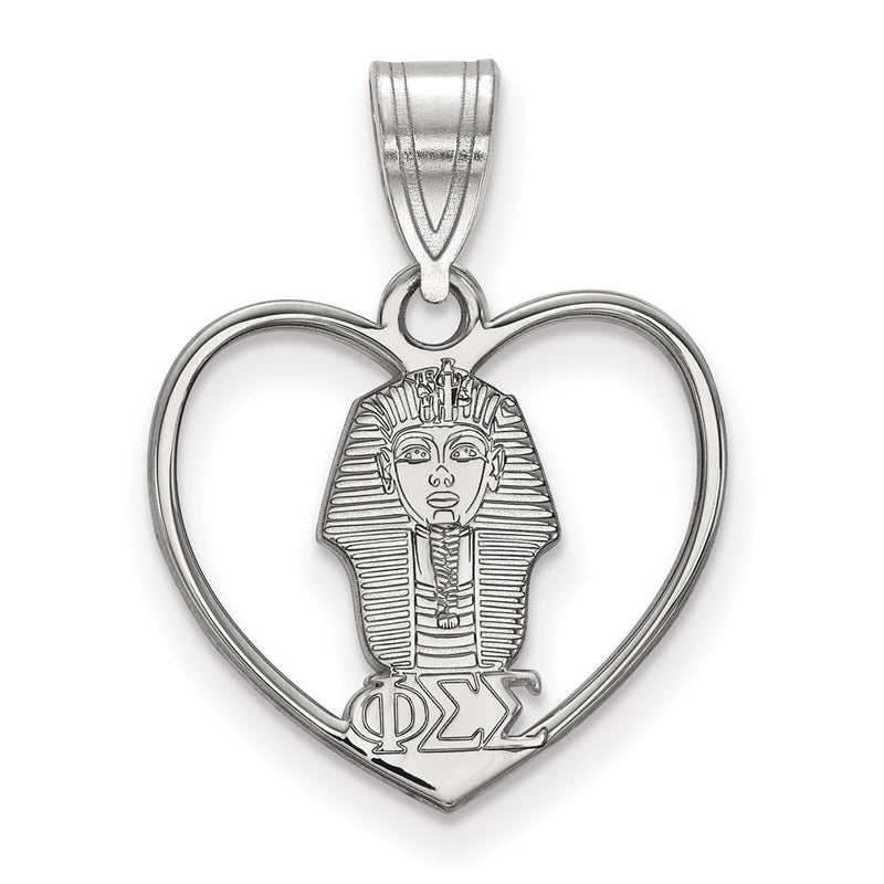 Sterling Silver Rhodium Plated Logoart Phi Sigma Sorority Symbol Heart Pendant