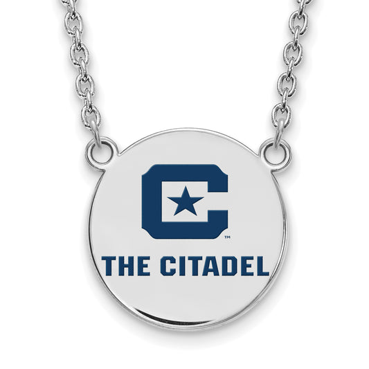 Sterling Silver S. Rh P Logoart The Citadel Large Enamel Pendant Necklace