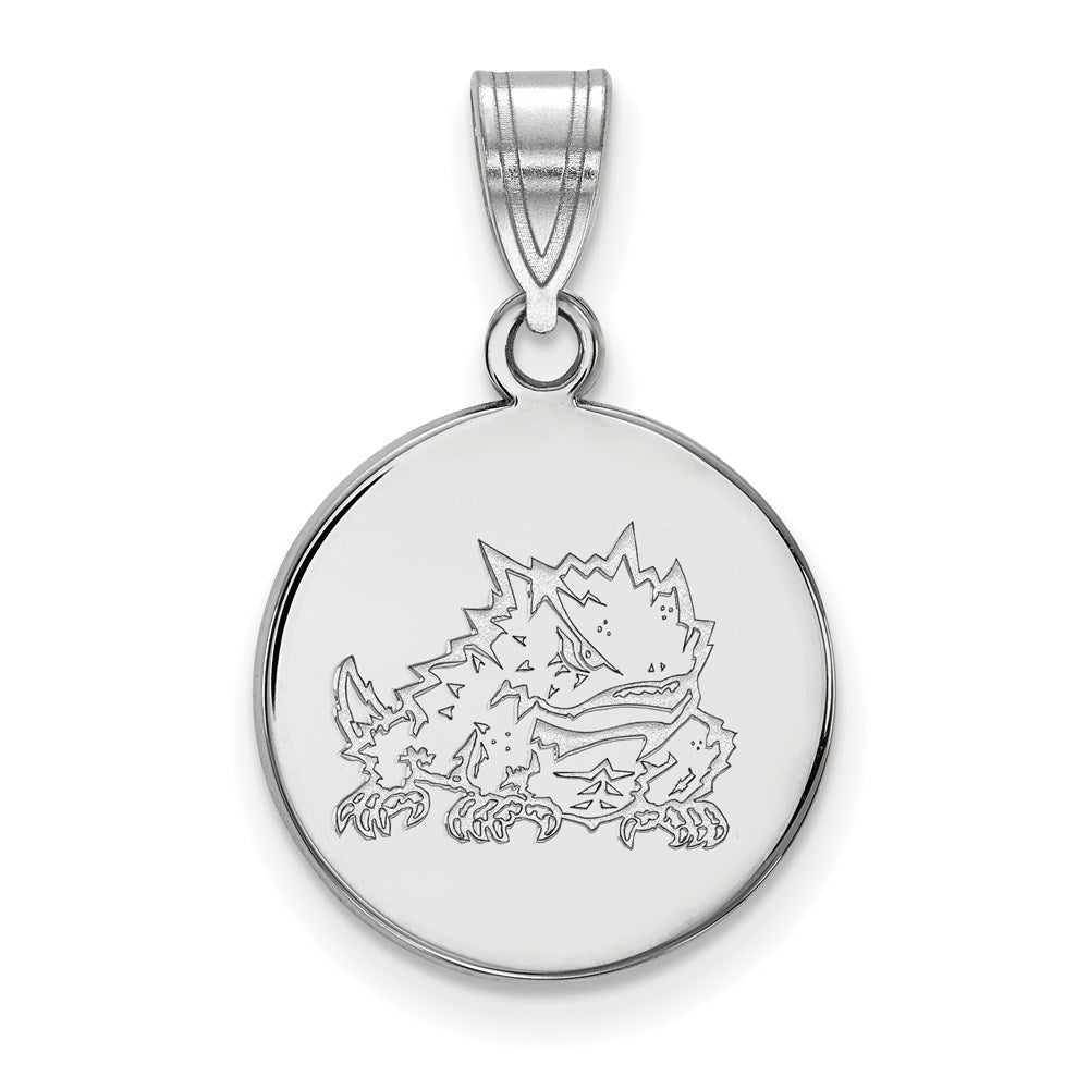 10K White Gold Logoart Texas Christian University Horned Frog Medium Disc Pendant