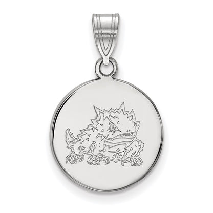 10K White Gold Logoart Texas Christian University Horned Frog Medium Disc Pendant